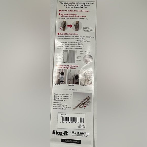 NWT LIKE-IT DOOR HOOK ORGANIZER Grey - Picture 8 of 9